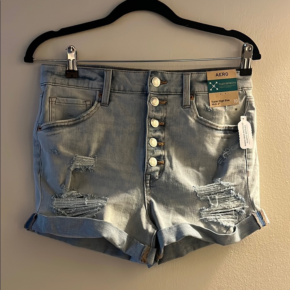 Blue High-Waisted Distressed Jean Shorts